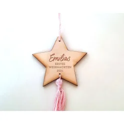 Discount Anhänger "Erstes Weihnachten" Lasercut mit Gravur Baumschmuck Personalisierbar