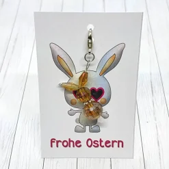 Anhänger Hase aus braunem Kristallglas – handgefertigter Schmuckanhänger mit Karabiner Geschenke