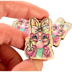 Anhänger Hasenmädchen, UV-Druck I Holz, Ostern Osterdeko