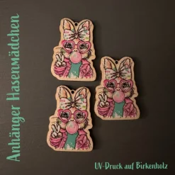 Anhänger Hasenmädchen, UV-Druck I Holz, Ostern Osterdeko