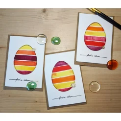 Outlet Aquarell-Osterkarte "Gelb-Rotes Ei", handgemalt (kein Druck!) Osterkarten