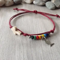 Geschenke|einfachpetra Armband mit bunte Rocailles, Kreuz und Fisch
