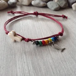 Geschenke|einfachpetra Armband mit bunte Rocailles, Kreuz und Fisch