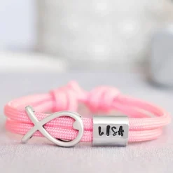 Hot Armband personalisiert mit Gravur handgestempelt zur Taufe, Kommunion, Geburtstag, Schulanfang, Konfirmation, ichthys, Kreuz Schmuck