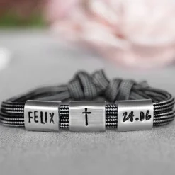 Schmuck|Miss Rose Armband personalisiert mit Gravur handgestempelt zur Kommunion, Geburtstag, Schulanfang, Konfirmation, Lebe Liebe Lache, Herrenarmband, Namensarmband
