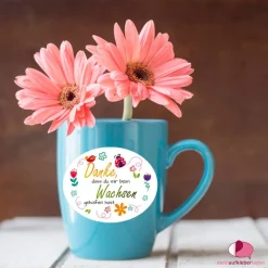 Danksagungskarten|meinAufkleberladen Aufkleber oval - Kindergarten Abschied | Danke, dass du mir beim Wachsen geholfen hast - Blumen - Marienkäfer - Vogel