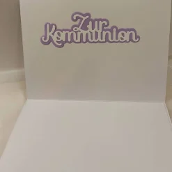 Best Aufwändige Kommunionkarte Lamm mit Rosenkrone lila weiß Glückwunschkarten