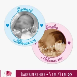 Einladungskarten|meinAufkleberladen Babyaufkleber zur Geburt | personaliserbar mit Babyfoto