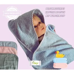 Clearance Babybadetuch mit Namen und Wunschmotiv, Geschenkidee - Taufe - Geburt Geschenke