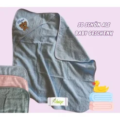 Clearance Babybadetuch mit Namen und Wunschmotiv, Geschenkidee - Taufe - Geburt Geschenke