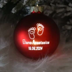 Sale Babyfüße + Name + Datum - Personalisierte Weihnachtskugel mit Lasergravur Baumschmuck Personalisierbar