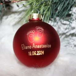 Sale Babyfüße + Name + Datum - Personalisierte Weihnachtskugel mit Lasergravur Baumschmuck Personalisierbar