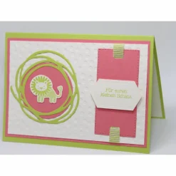 Glückwunschkarten|Kreativchaos Babykarte "Löwe" in limettengrün und rosa