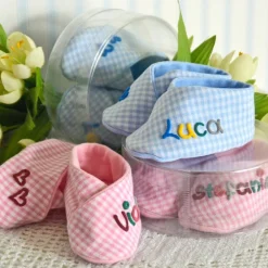 Sale Babyschuhe blau kariert mit Namen personalisiertes Taufgeschenk Geschenk zur Geburt für Jungen Geschenke