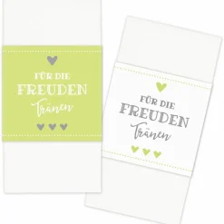 Online Banderolen Für die Freudentränen Hellgrün-Weiß zweiseitig bedruckt mit Klebepunkt zum Verschließen - Hochzeit Taschentuch Papierbanderole Taschentuchhalter Hochzeitsdeko