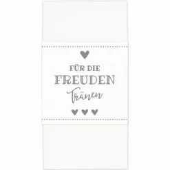 Outlet Banderolen Für die Freudentränen Grau-Weiß zweiseitig bedruckt mit Klebepunkt zum Verschließen - Hochzeit Taschentuch Papierbanderole Taschentuchhalter Hochzeitsdeko