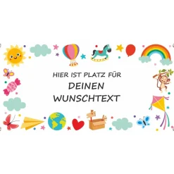 Sale Banner Kinderevent 100 x 50 cm  | Bunte Kindermotive - personalisierbar mit Wunschtext - Kindergarten Kinder Einschulung