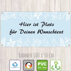 Weihnachtsdeko|meinAufkleberladen Banner Winterzeit 100 x 50 cm - personalisierbar | Pflanzen-Ornamente - personalisierbar mit Wunschtext