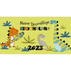 Banner zur Einschulung 100 x 50 cm - mit Foto personalisierbar | Meine Dinomäßige Einschulung - grün Kinder Einschulung