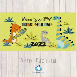 Banner zur Einschulung 100 x 50 cm - mit Foto personalisierbar | Meine Dinomäßige Einschulung - grün Kinder Einschulung