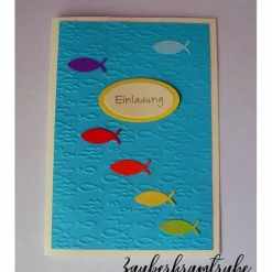 Bastelset Einladungskarten für Taufe, Kommunion oder Konfirmation Regenbogenfische im Meer Einladungskarten