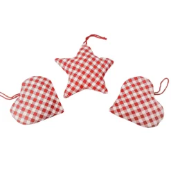 Best Baumschmuck 3er Set, Stern und Herzen rot kariert Baumschmuck