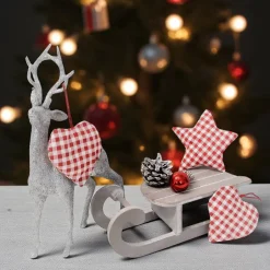 Best Baumschmuck 3er Set, Stern und Herzen rot kariert Baumschmuck