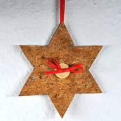 Baumschmuck Stern aus Korkstoff mit Glitzer – Geschenkanhänger & Mitbringsel, handgenäht, Unikat, 13 cm Weihnachtsdeko