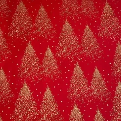 Discount Baumwolle - goldene Weihnachstbäume auf Rot - 50cm Weihnachtsstoffe