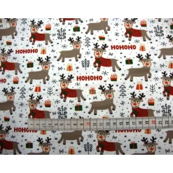 Best Baumwolljersey HOHOHO Rentiere weiß – Weihnachtsstoff Meterware für Kleidung & Accessoires Weihnachtsstoffe