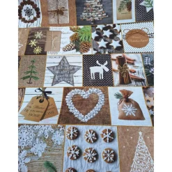 Best Baumwollstoff mit Weihnachtsmotiven, Weihnachtsstoff, Breite 1,40 m, Meterware, braun, beige, wieß, grün Weihnachtsstoffe
