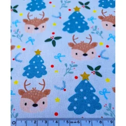 Weihnachtsstoffe|liebelein-handarbeiten Baumwollstoff, Weihnachtsstoff, Tannenbaum, Rentier, Breite 1,40 m, Meterware, natur, mint