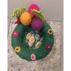 Online Befüllbares Osternest mit bunten Filzeiern, hergestellt mit Nadelfilztechnik Osterkörbchen