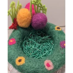 Online Befüllbares Osternest mit bunten Filzeiern, hergestellt mit Nadelfilztechnik Osterkörbchen