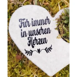 Online Bepflanztes Herz aus Beton mit Schriftzug Grabschmuck Trauer Grabgesteck Grabherz Gedenksteine