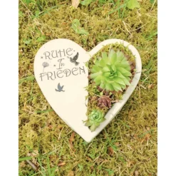 Best Bepflanztes Herz aus Beton mit Schriftzug Grabschmuck Trauer Grabgesteck Grabherz Personalisierbar Gedenksteine