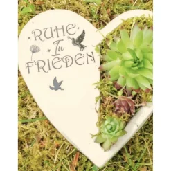 Best Bepflanztes Herz aus Beton mit Schriftzug Grabschmuck Trauer Grabgesteck Grabherz Personalisierbar Gedenksteine