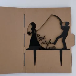 Clearance Best Catch Ever - Acryl Cake Topper Figuren für Hochzeitstorte | Schwarz Angel Topper | Lustiger Tortenstecker Tortendekoration