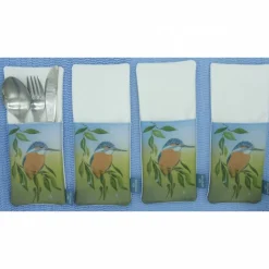 Tischdekoration|hessmade Bestecktasche Eisvogel, hochwertiger Qualitätsdruck, Gemälde Vogelmalerin, Unikat, Handarbeit genäht