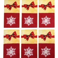 Discount Bestecktaschen 6 Stück & Tischläufer Schneeflocken Schleife – Tischset Weihnachten Deko Weihnachtsbaumdecken