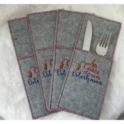 Ostertischdeko|Queeny DIY with Heart Bestecktaschen Ostern 4er Set – Handgemacht, Filz, Stickerei, verschiedene Farben