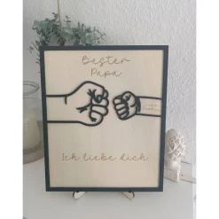 Kunst|Wunschelfe Bester Papa Bester Opa personalisiertes Holzbild Kinder Enkelkinder Fäuste check Vatertag Erinnerungen Herzensbotschaft