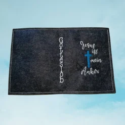 bestickte Hülle für das Gottes - Lob, blau-meliert, hochwertiger Filz Gotteslobhülle