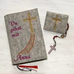 Discount Bestickte Rosenkranztasche aus Filz *Motiv Kreuz mit Stein *individuell angefertigt Rosenkranztäschchen