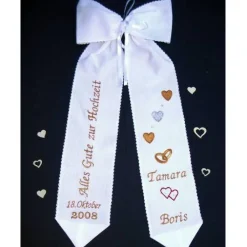 Hochzeitsdeko|Nowodesign Bestickte Schleife zur Hochzeit! Geschenk!
