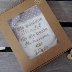 Bestickte Windel mit Spruch: Die goldene Windel für die beste Hebamme Geschenke
