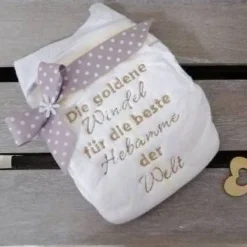 Bestickte Windel mit Spruch: Die goldene Windel für die beste Hebamme Geschenke