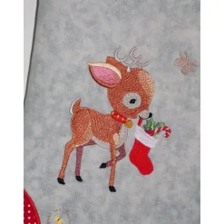 Hot Bestickter grauer Nikolausstiefel Stickmotiv Reh personalisierter Weihnachtsstiefel mit Namen flauschige Krempe Nikolausstiefel