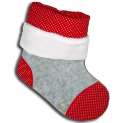 Hot Bestickter grauer Nikolausstiefel Stickmotiv Reh personalisierter Weihnachtsstiefel mit Namen flauschige Krempe Nikolausstiefel