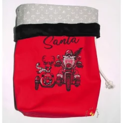 Säckchen & Beutel|Deko und Taschen Bestickter Weihnachtsbeutel Motorrad-Santa personalisierter Nikolausbeutel weihnachtlicher Wunschname flauschige Krempe